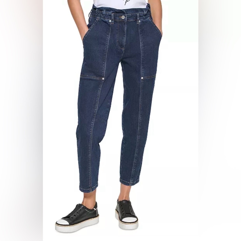Karl‎ Lagerfeld Dark Blue Ankle Jeans Size 10 High Rise Paper Bag Waist